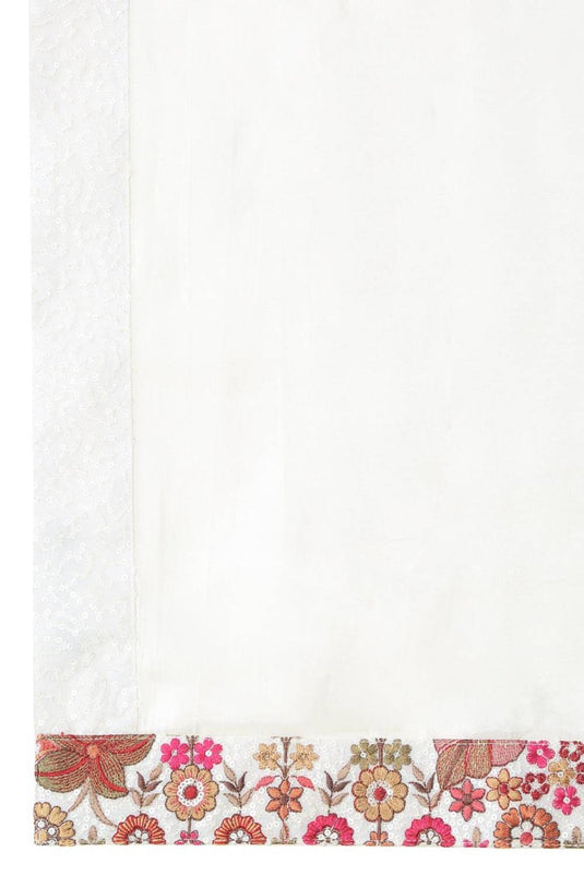 Kalki White Cotton Embroidered Floral Thread Kurta Set