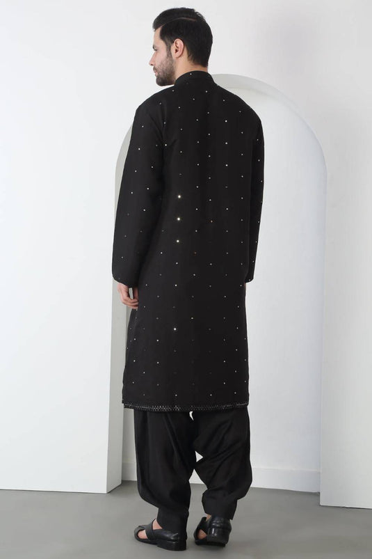 Akshat Black Embroidered Cotton Kurta Patiala Set
