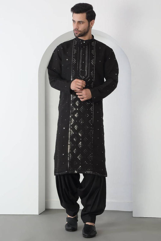 Akshat Black Embroidered Cotton Kurta Patiala Set