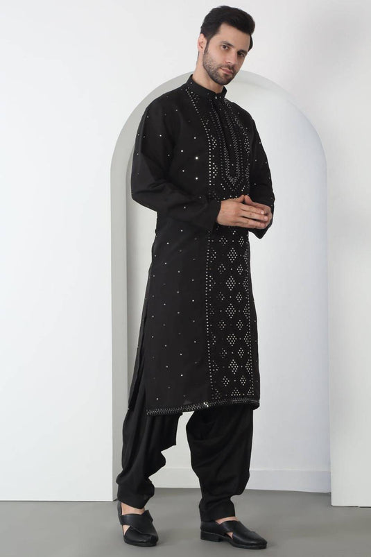 Akshat Black Embroidered Cotton Kurta Patiala Set