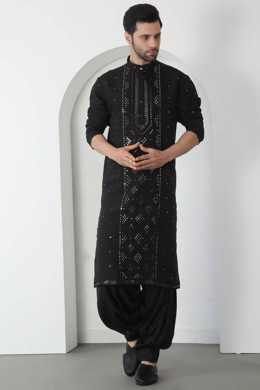 Akshat Black Embroidered Cotton Kurta Patiala Set