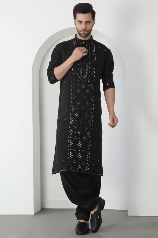 Akshat Black Embroidered Cotton Kurta Patiala Set
