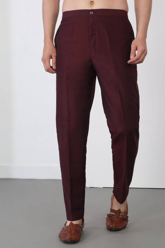 Nawaab Embroidered  Kurta Dupatta Pants Set - Dark Wine