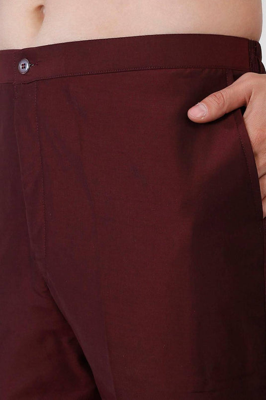 Nawaab Embroidered  Kurta Dupatta Pants Set - Dark Wine