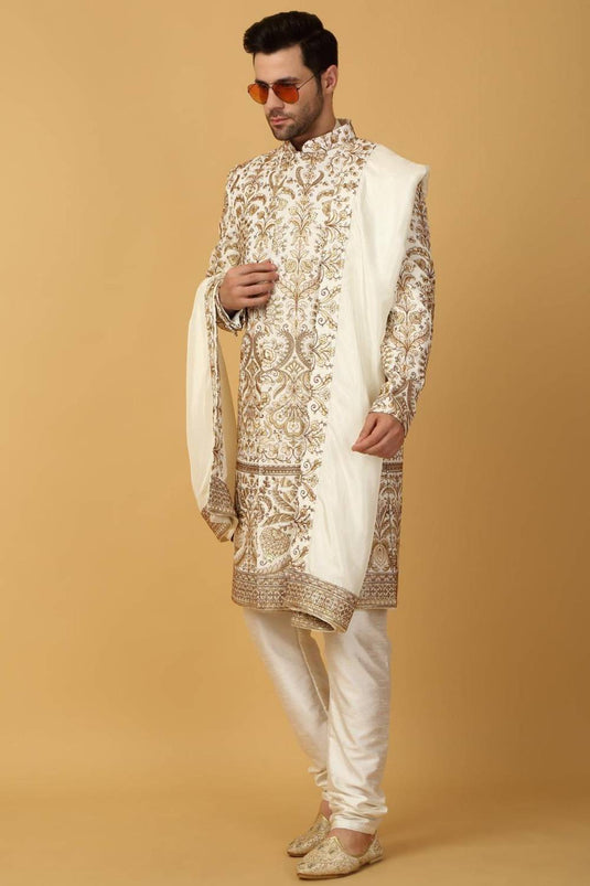 Nizam Embroidered Sherwani Set - Ivory
