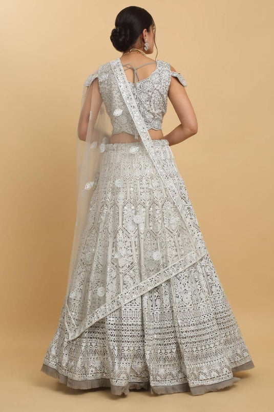 Chandra Kiran Silver Mirror Embroidered  Lehenga Set