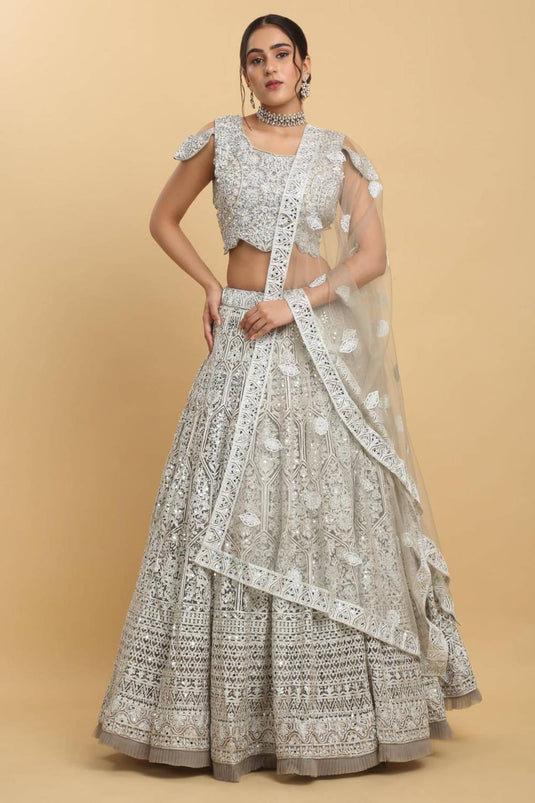 Chandra Kiran Silver Mirror Embroidered  Lehenga Set