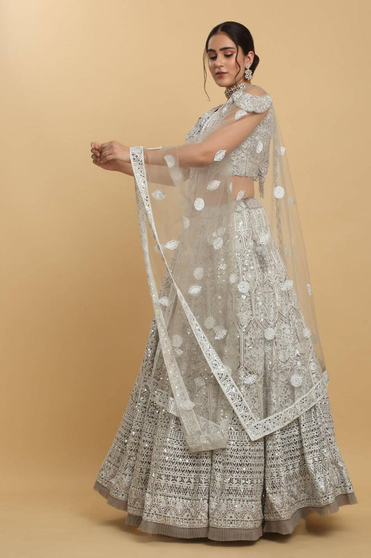 Chandra Kiran Silver Mirror Embroidered  Lehenga Set