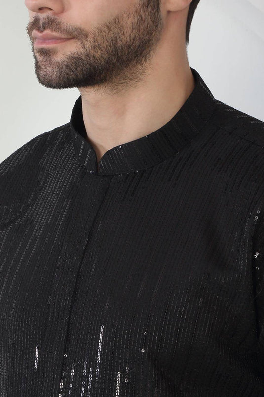 Neelkamal Black Cotton Embroidered Floral Thread Kurta Set