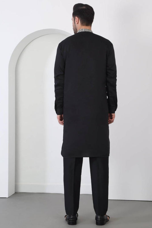 Nawaab Embroidered  Kurta Dupatta Pants Set - Black