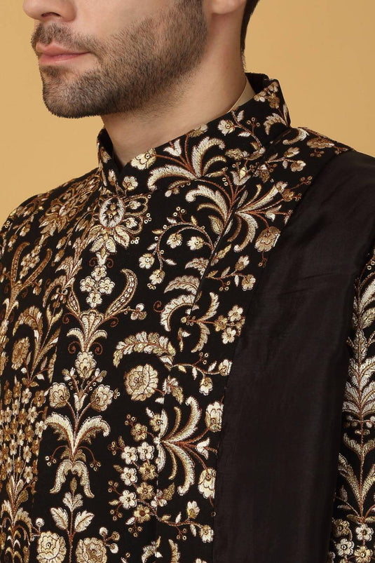 Nizam Embroidered Sherwani Set - Black