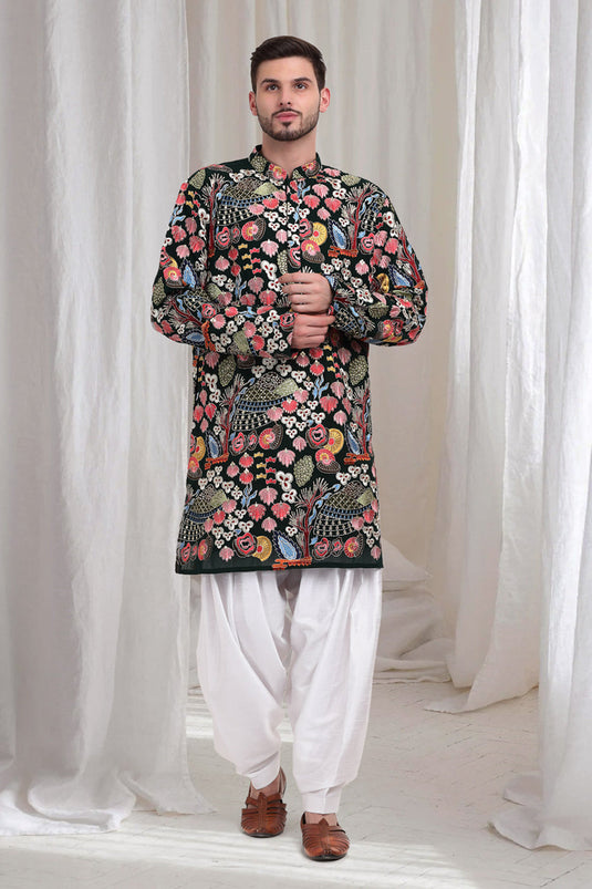 Phoolvan Embroidered Abstract Kurta Patiala Set - Emerald Green