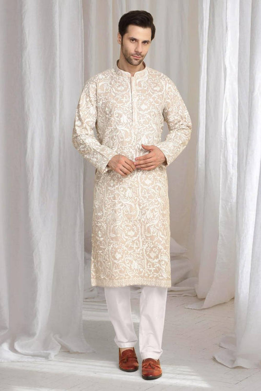 Aham Flora Thread Embroidered Kurta Set - Pastel Peach
