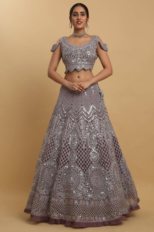 Maharsh Purple Mirror Embroidered Lehenga Set