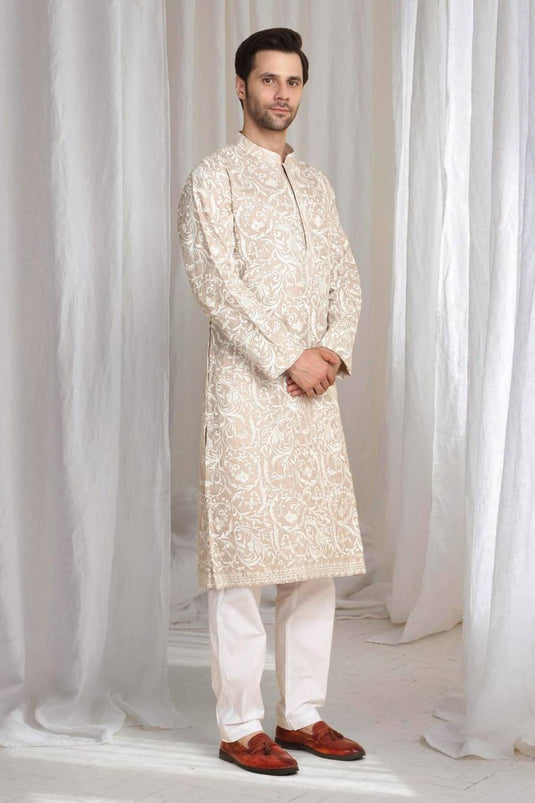 Aham Flora Thread Embroidered Kurta Set - Pastel Peach