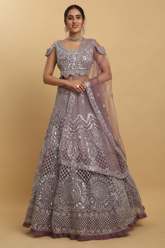 Maharsh Purple Mirror Embroidered Lehenga Set