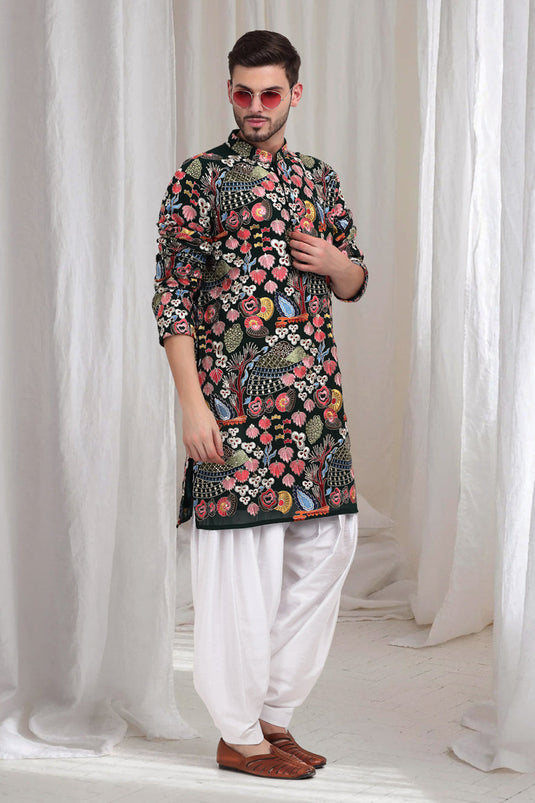 Phoolvan Embroidered Abstract Kurta Patiala Set - Emerald Green