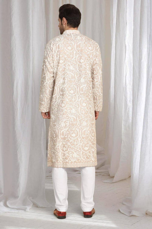 Aham Flora Thread Embroidered Kurta Set - Pastel Peach
