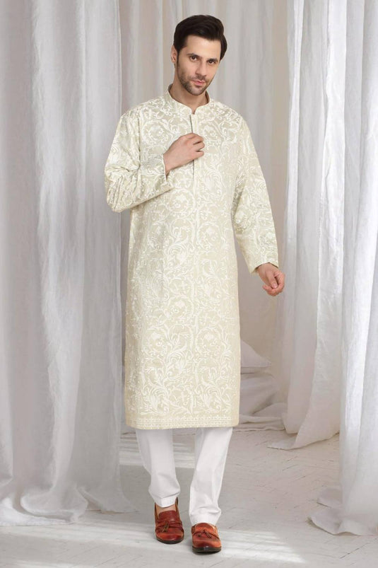 Aham Flora Thread Embroidered Kurta Set - Cream