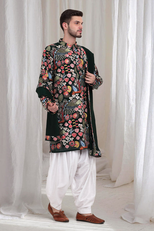 Phoolvan Embroidered Abstract Kurta Patiala Set - Emerald Green