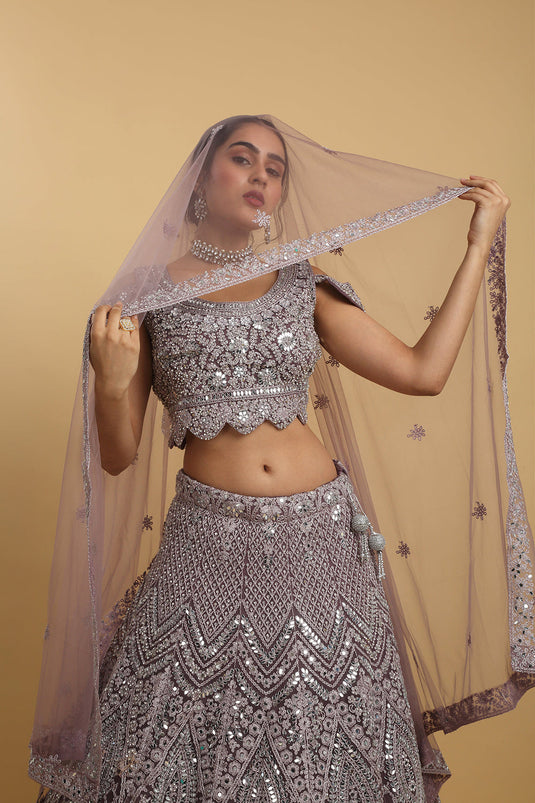 Maharsh Purple Mirror Embroidered Lehenga Set