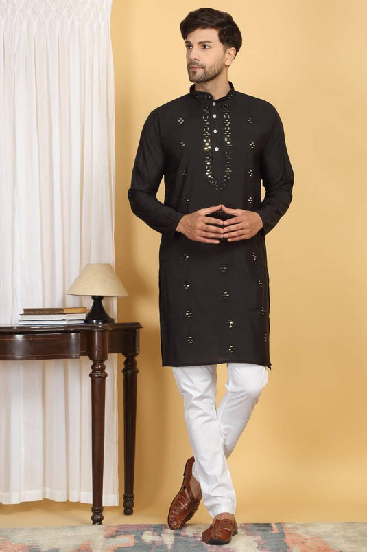Swarna Mirror Work Kurta And Pant Set - Black