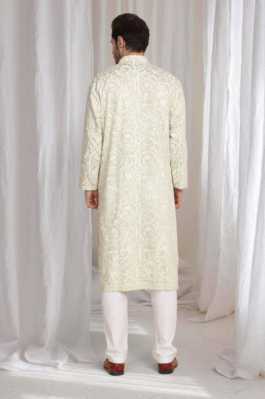 Aham Flora Thread Embroidered Kurta Set - Cream