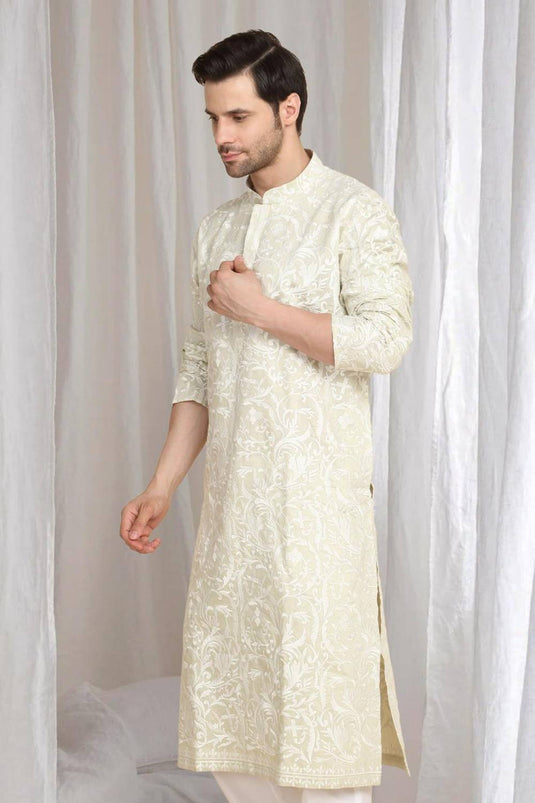Aham Flora Thread Embroidered Kurta Set - Cream