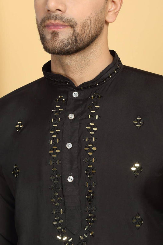 Swarna Mirror Work Kurta And Pant Set - Black