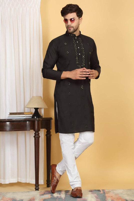Swarna Mirror Work Kurta And Pant Set - Black