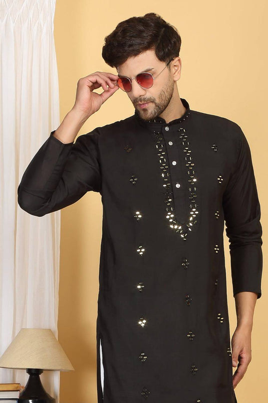 Swarna Mirror Work Kurta And Pant Set - Black
