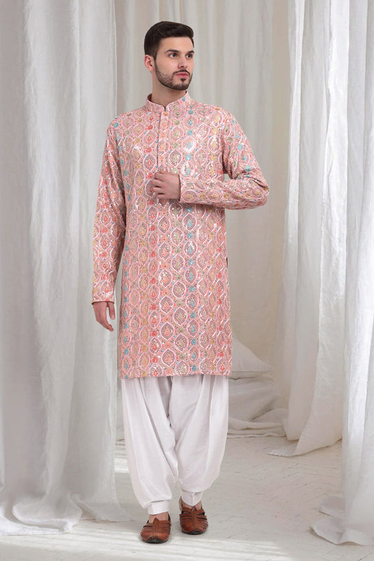 Samaroh Embroidered Leaf Kurta Patiala Set - Pastel Pink