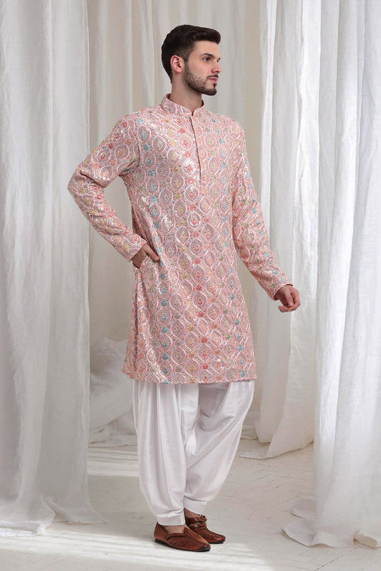 Samaroh Embroidered Leaf Kurta Patiala Set - Pastel Pink