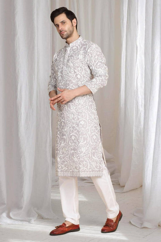 Aham Flora Thread Embroidered Kurta Set - Pastel Purple