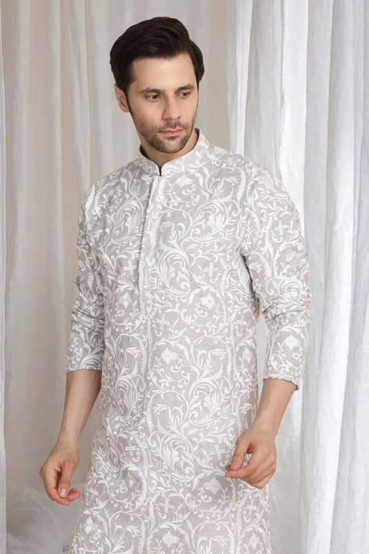 Aham Flora Thread Embroidered Kurta Set - Pastel Purple