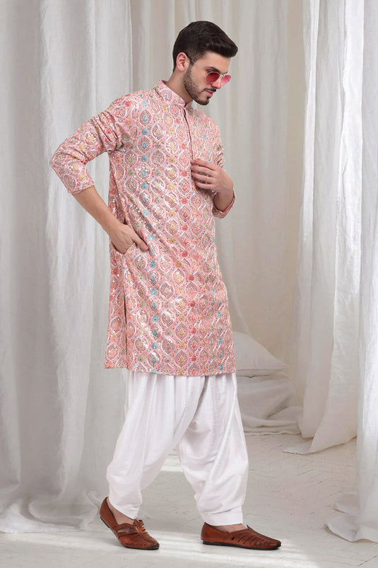 Samaroh Embroidered Leaf Kurta Patiala Set - Pastel Pink