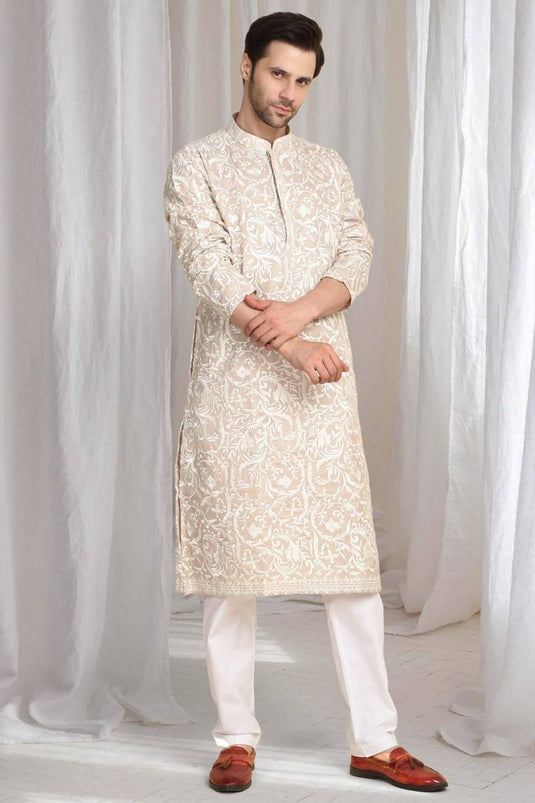 Aham Flora Thread Embroidered Kurta Set - Pastel Peach