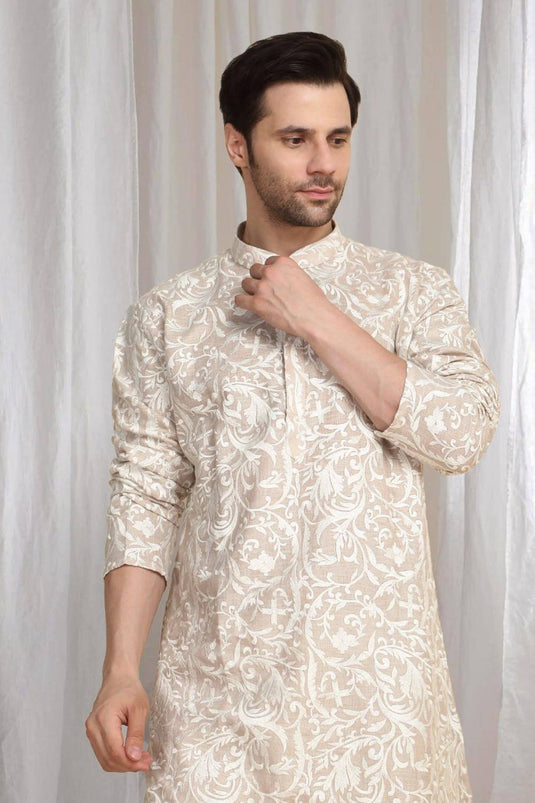 Aham Flora Thread Embroidered Kurta Set - Pastel Peach