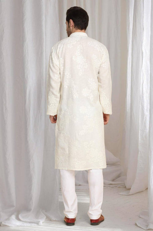 Aham Gulistaan Embroidery Thread Kurta  Set - White
