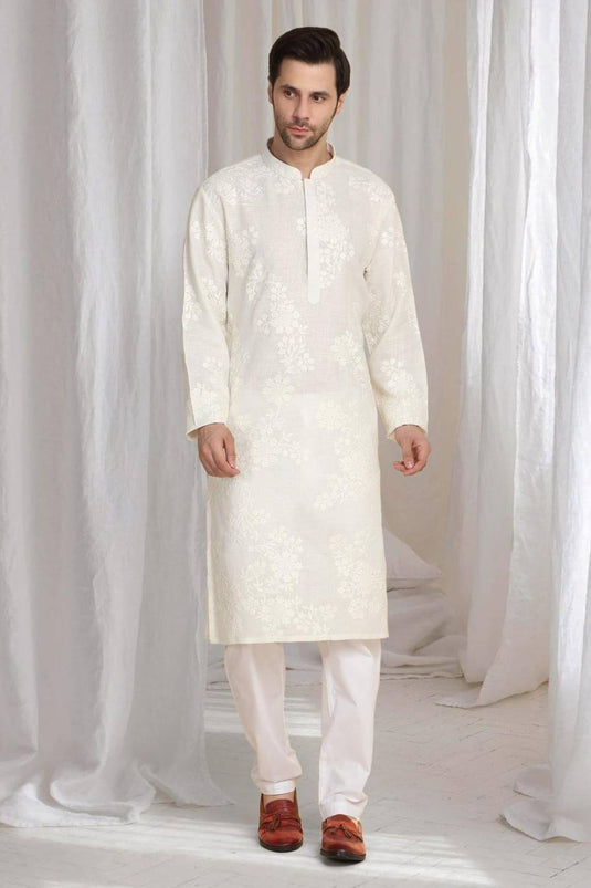 Aham Gulistaan Embroidery Thread Kurta  Set - White