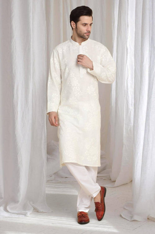 Aham Gulistaan Embroidery Thread Kurta  Set - White