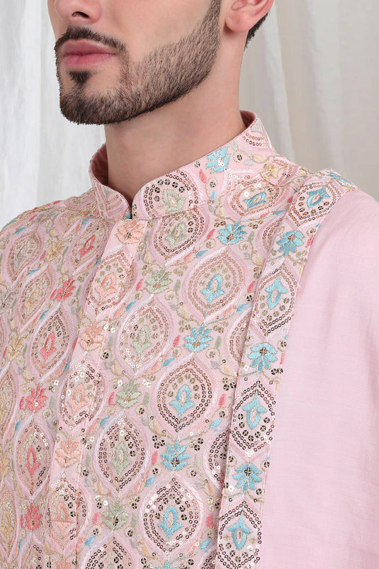 Samaroh Embroidered Leaf Kurta Patiala Set - Pastel Pink