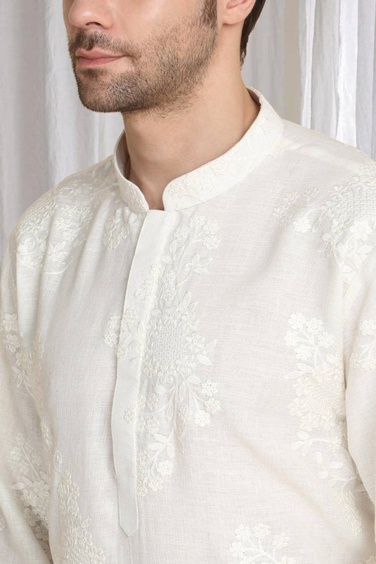 Aham Gulistaan Embroidery Thread Kurta  Set - White