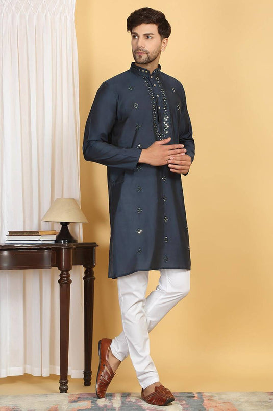Swarna Mirror Work Kurta And Pant Set - Ink Blue