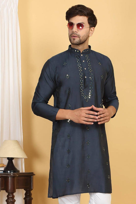 Swarna Mirror Work Kurta And Pant Set - Ink Blue