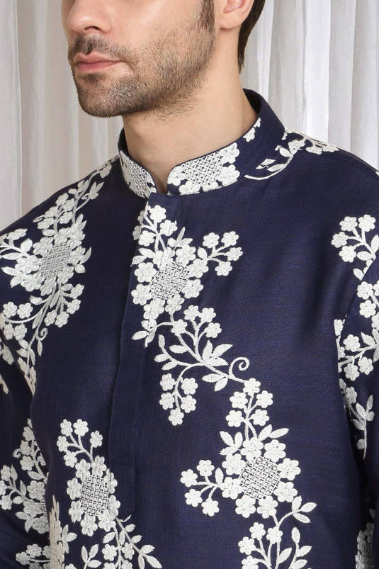 Aham Gulistaan Embroidery Thread Kurta Set - Ink Blue