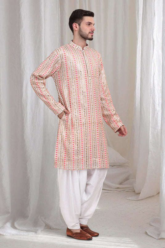 Jalsa Embroidered Linear Floral Kurta Patiala Set - Ivory