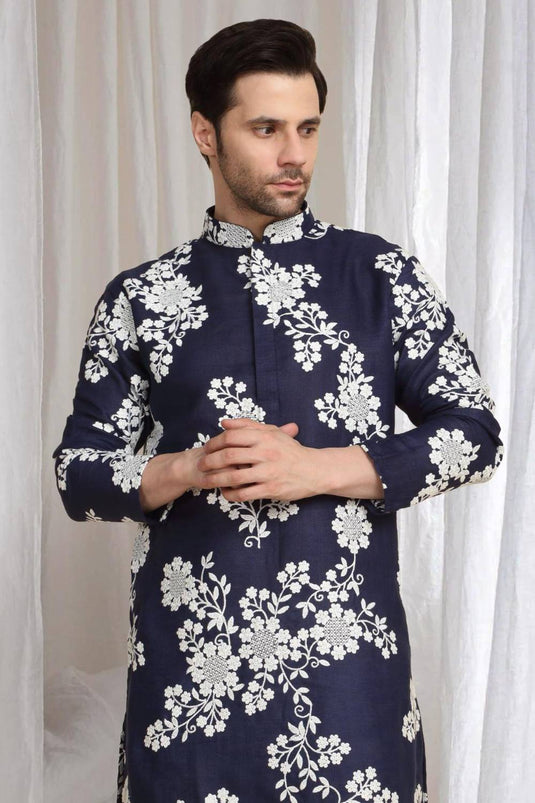 Aham Gulistaan Embroidery Thread Kurta Set - Ink Blue