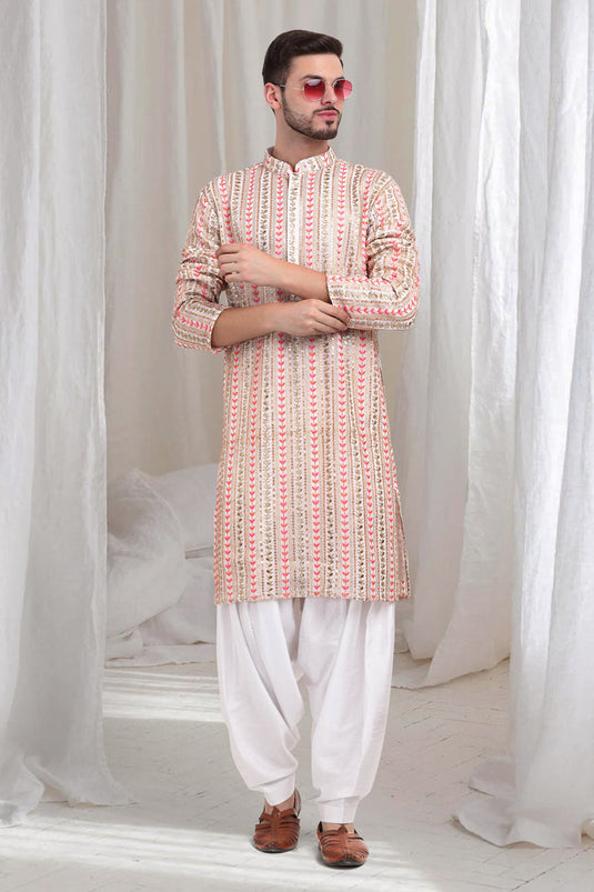 Jalsa Embroidered Linear Floral Kurta Patiala Set - Ivory