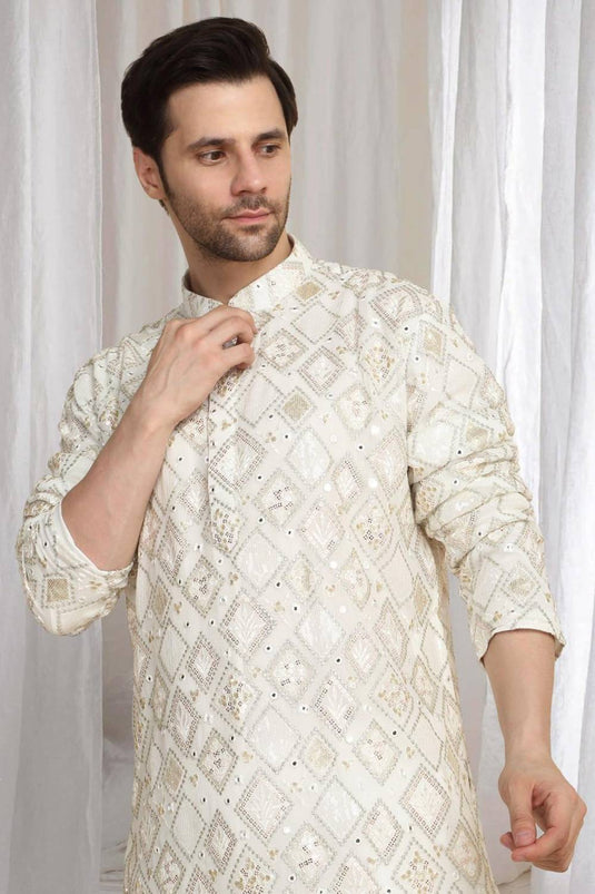 Asal Barfi Embroidered Kiurta set - Off White